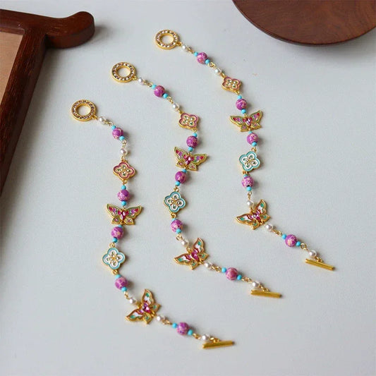 Artisan Enamel Butterfly & Clover Beaded Bracelet - Pearl Street Jewelers