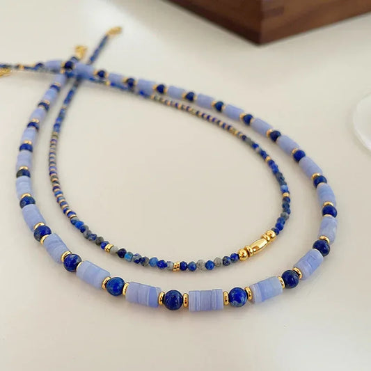 Blue Lace Agate & Lapis Lazuli Layering Necklace Set - Pearl Street Jewelers