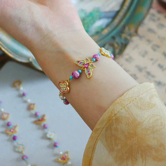 Artisan Enamel Butterfly & Clover Beaded Bracelet - Pearl Street Jewelers