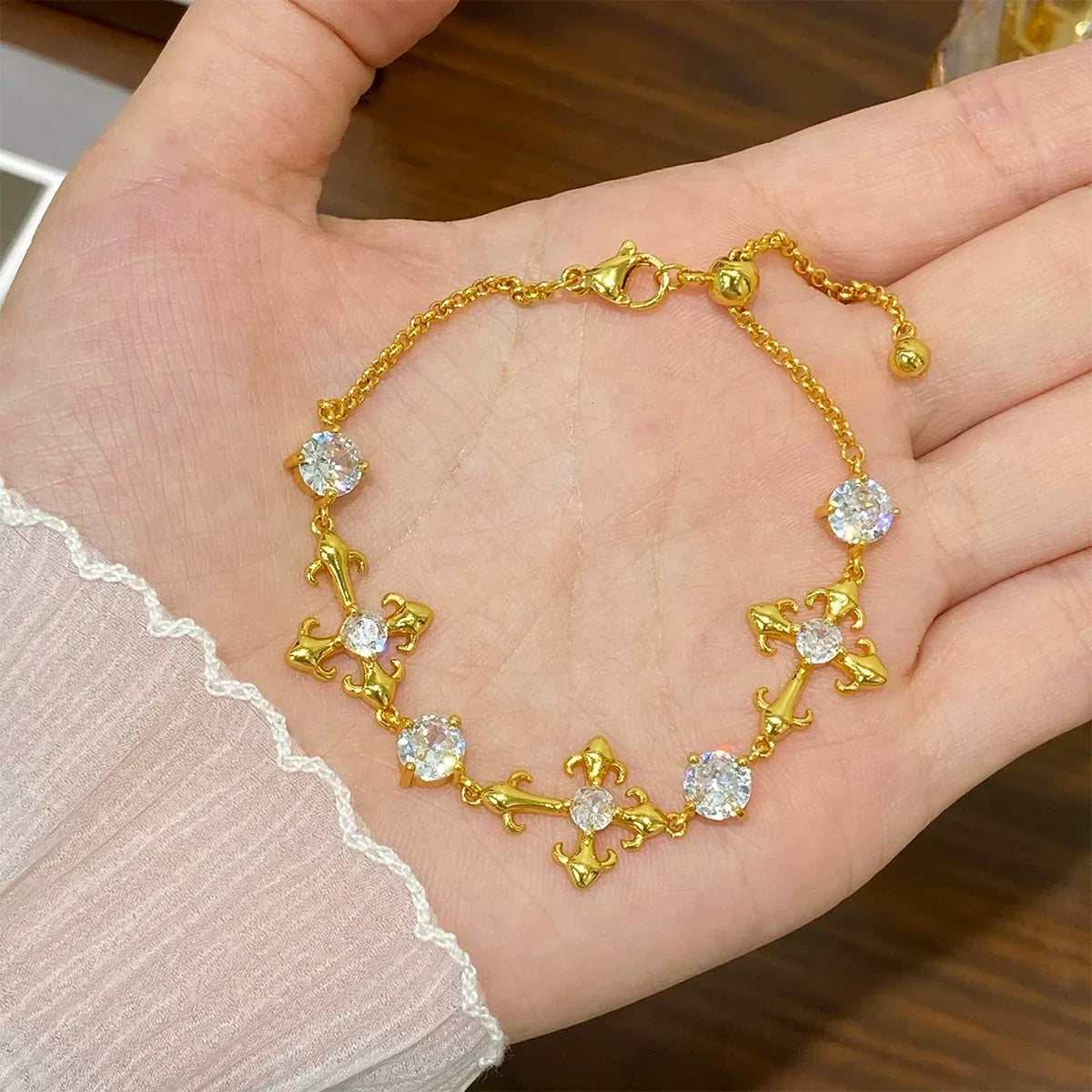 OMG | Fleur-de-lis Zirconia Adjustable Bracelet - OMG