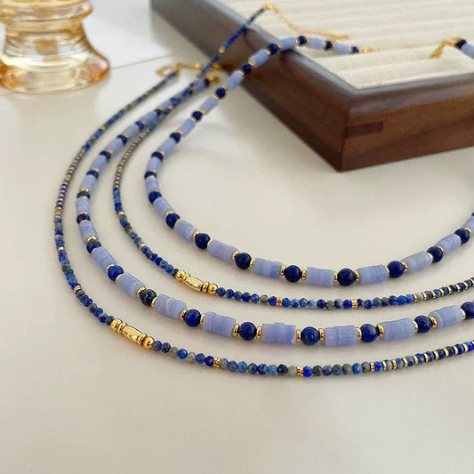Blue Lace Agate & Lapis Lazuli Layering Necklace Set - Pearl Street Jewelers