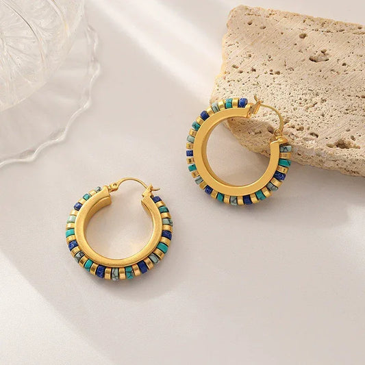 "Santorini" Beaded Gold Hoop Earrings - Pearl Street Jewelers