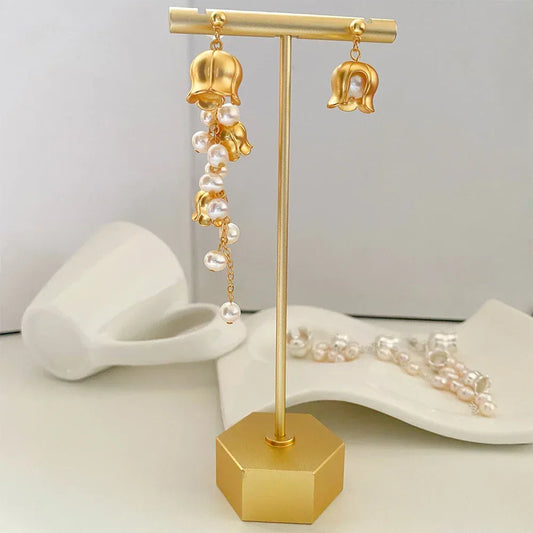 Asymmetrical Lily of the Valley Pearl Earrings - Pearl Street Jewelers